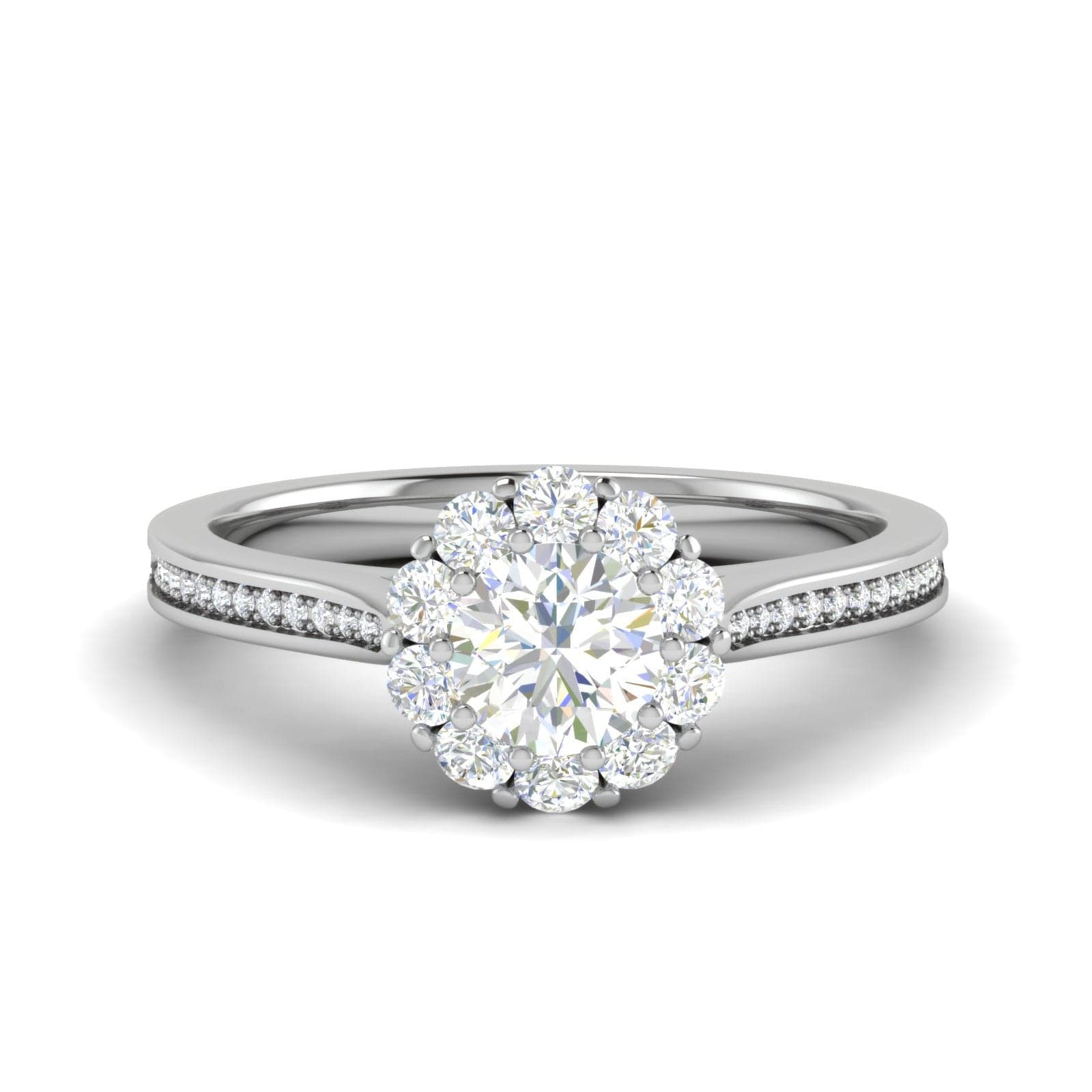 Jewelove™ Rings J VS / Women's Band only 0.50 cts Solitaire Halo Diamond Shank Platinum Ring JL PT RH RD 232