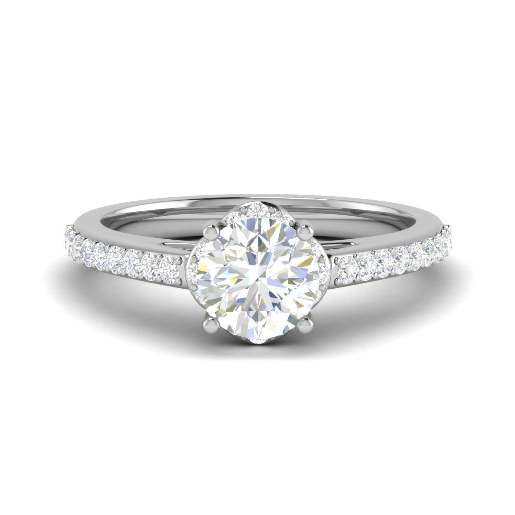 Jewelove™ Rings J VS / Women's Band only 0.50 cts Solitaire Halo Diamond Shank Platinum Ring JL PT RH RD 238