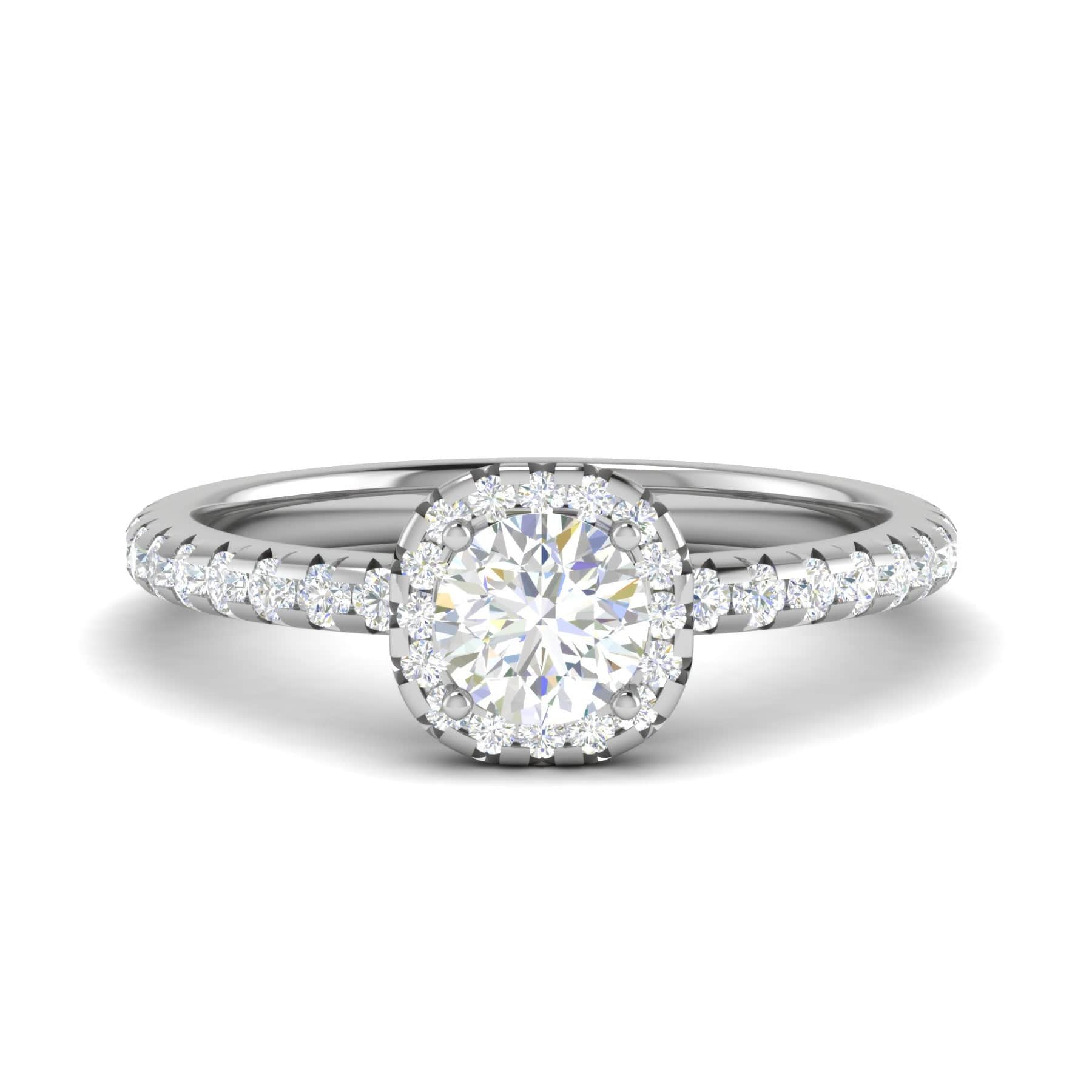 Jewelove™ Rings J VS / Women's Band only 0.50 cts Solitaire Halo Diamond Shank Platinum Ring JL PT RH RD 243