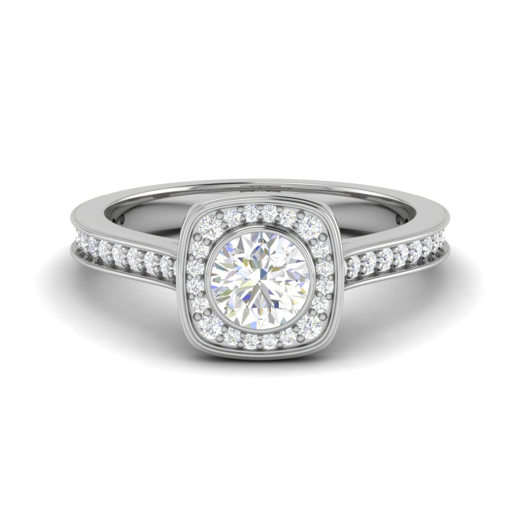 Jewelove™ Rings J VS / Women's Band only 0.50 cts Solitaire Halo Diamond Shank Platinum Ring JL PT RH RD 246