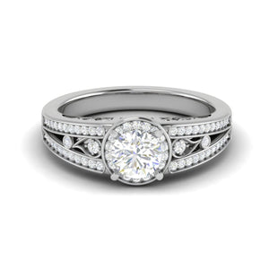 Jewelove™ Rings J VS / Women's Band only 0.50 cts Solitaire Halo Diamond Split Shank Platinum Ring JL PT RH RD 208