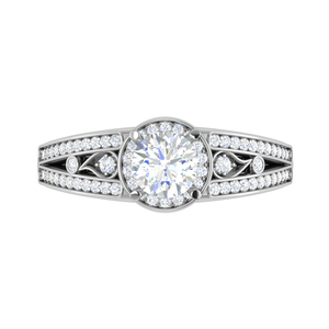 Jewelove™ Rings J VS / Women's Band only 0.50 cts Solitaire Halo Diamond Split Shank Platinum Ring JL PT RH RD 208