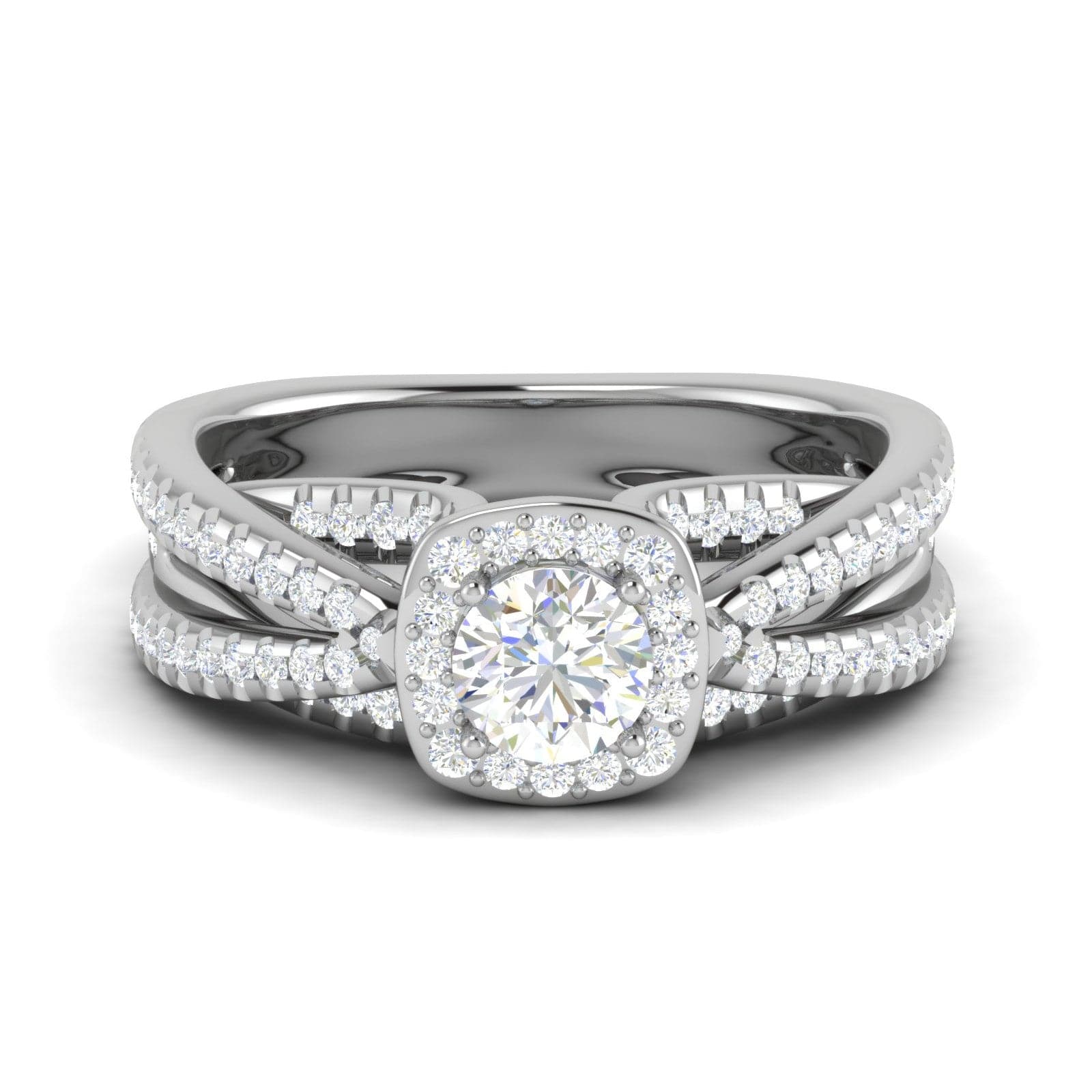 Jewelove™ Rings VS J / Women's Band only 0.50 cts Solitaire Halo Diamond Split Shank Platinum Ring JL PT RP RD 201