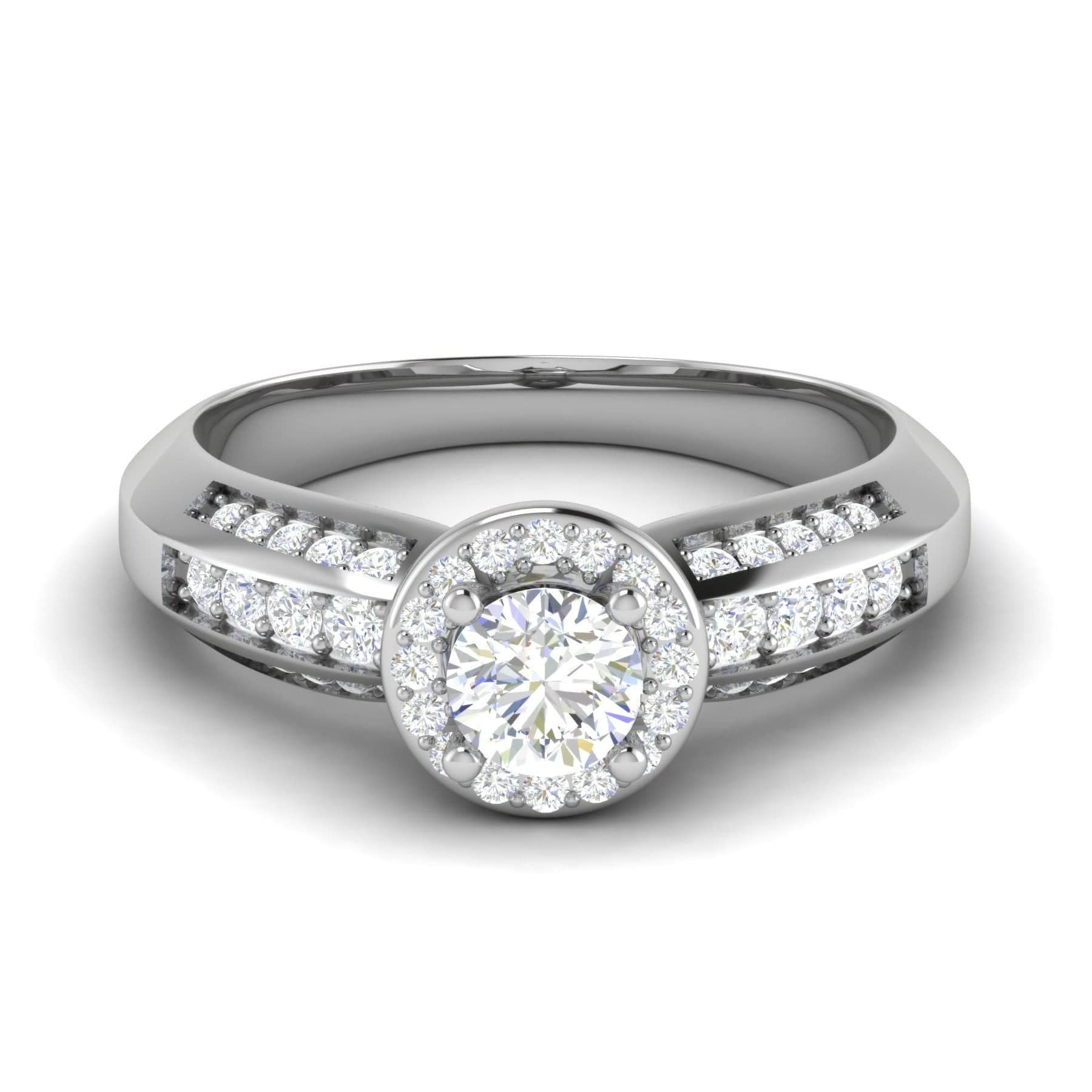 Jewelove™ Rings VS J / Women's Band only 0.50 cts Solitaire Halo Diamond Split Shank Platinum Ring JL PT RP RD 210