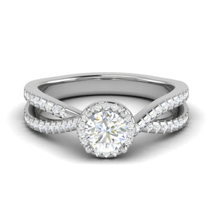 Jewelove™ Rings VS J / Women's Band only 0.50 cts Solitaire Halo Diamond Split Shank Platinum Ring JL PT RP RD 219