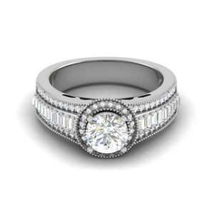 Jewelove™ Rings J VS / Women's Band only 0.50 cts. Solitaire Halo Diamond Split Shank Platinum Ring JL PT WB6013E