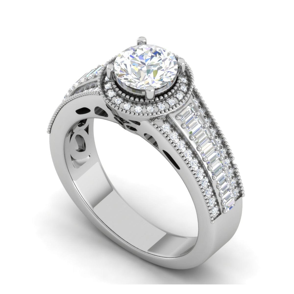 Jewelove™ Rings J VS / Women's Band only 0.50 cts. Solitaire Halo Diamond Split Shank Platinum Ring JL PT WB6013E