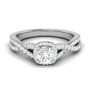 Jewelove™ Rings VS J / Women's Band only 0.50 cts Solitaire Halo Diamond Twisted Shank Platinum Diamonds Ring JL PT RP RD 221