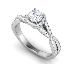 Jewelove™ Rings VS J / Women's Band only 0.50 cts Solitaire Halo Diamond Twisted Shank Platinum Diamonds Ring JL PT RP RD 221