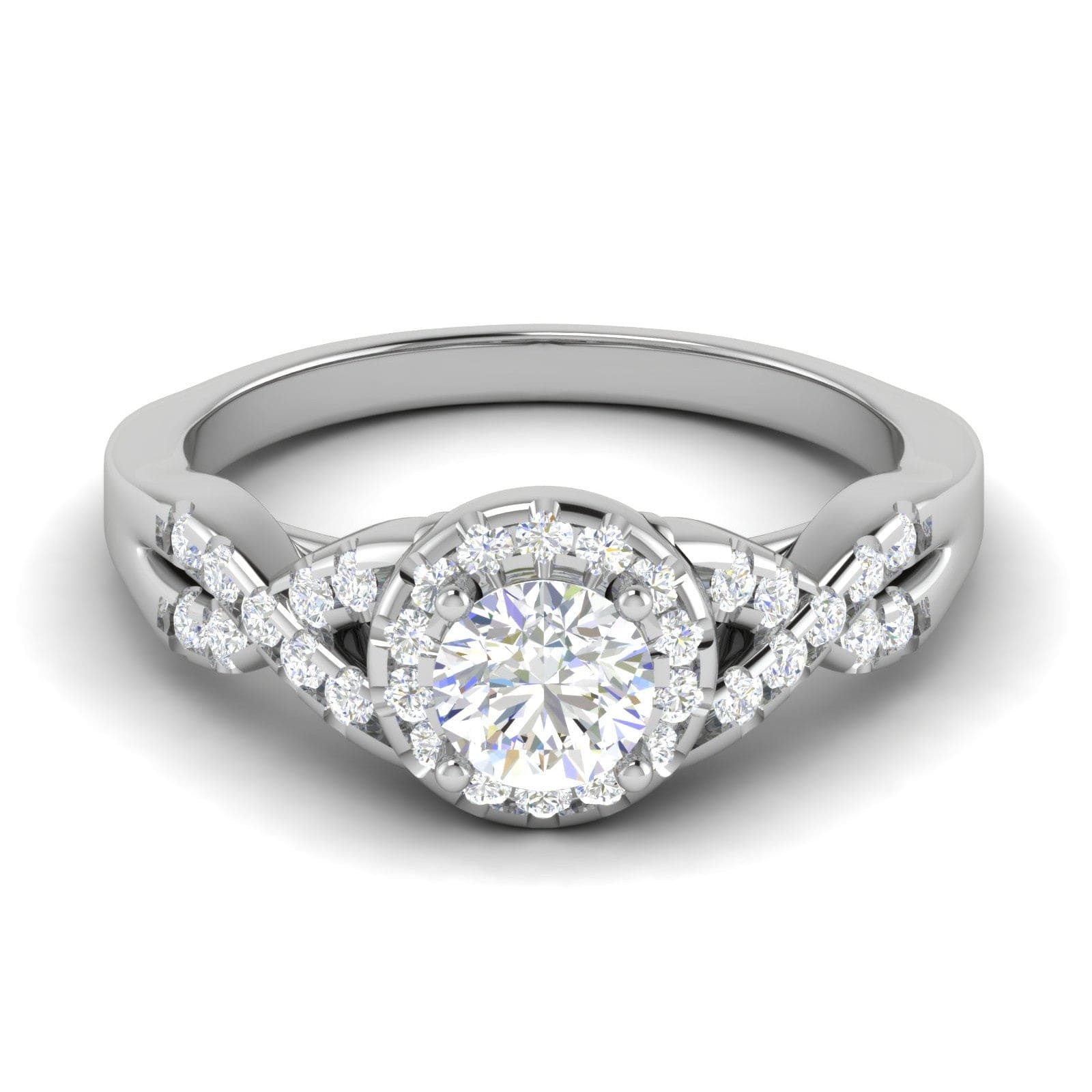 Jewelove™ Rings VS J / Women's Band only 0.50 cts Solitaire Halo Diamond Twisted Shank Platinum Ring JL PT RP RD 217