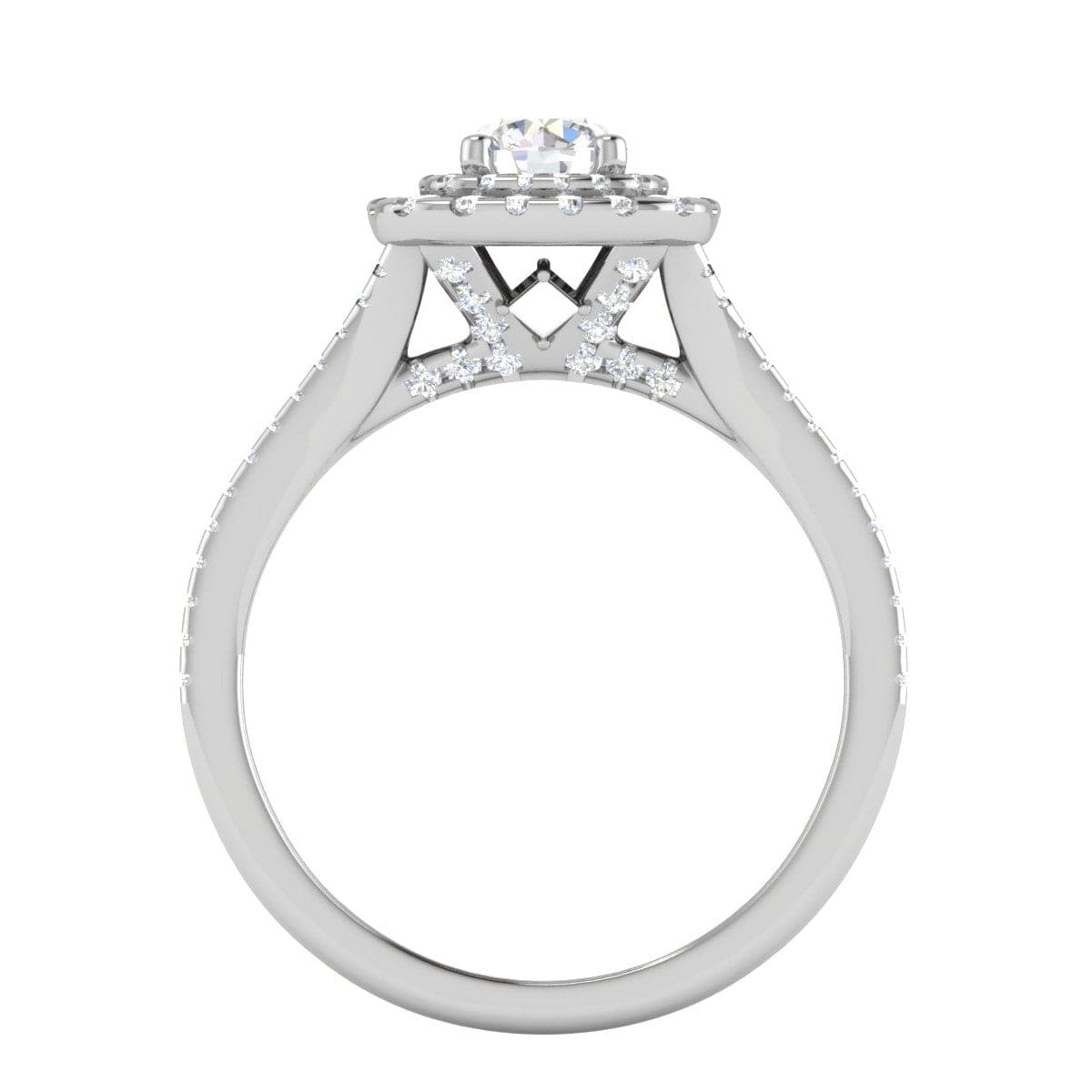 Jewelove™ Rings J VS / Women's Band only 0.50 cts Solitaire Square Double Halo Diamond Split Shank Platinum Ring JL PT RH RD 263