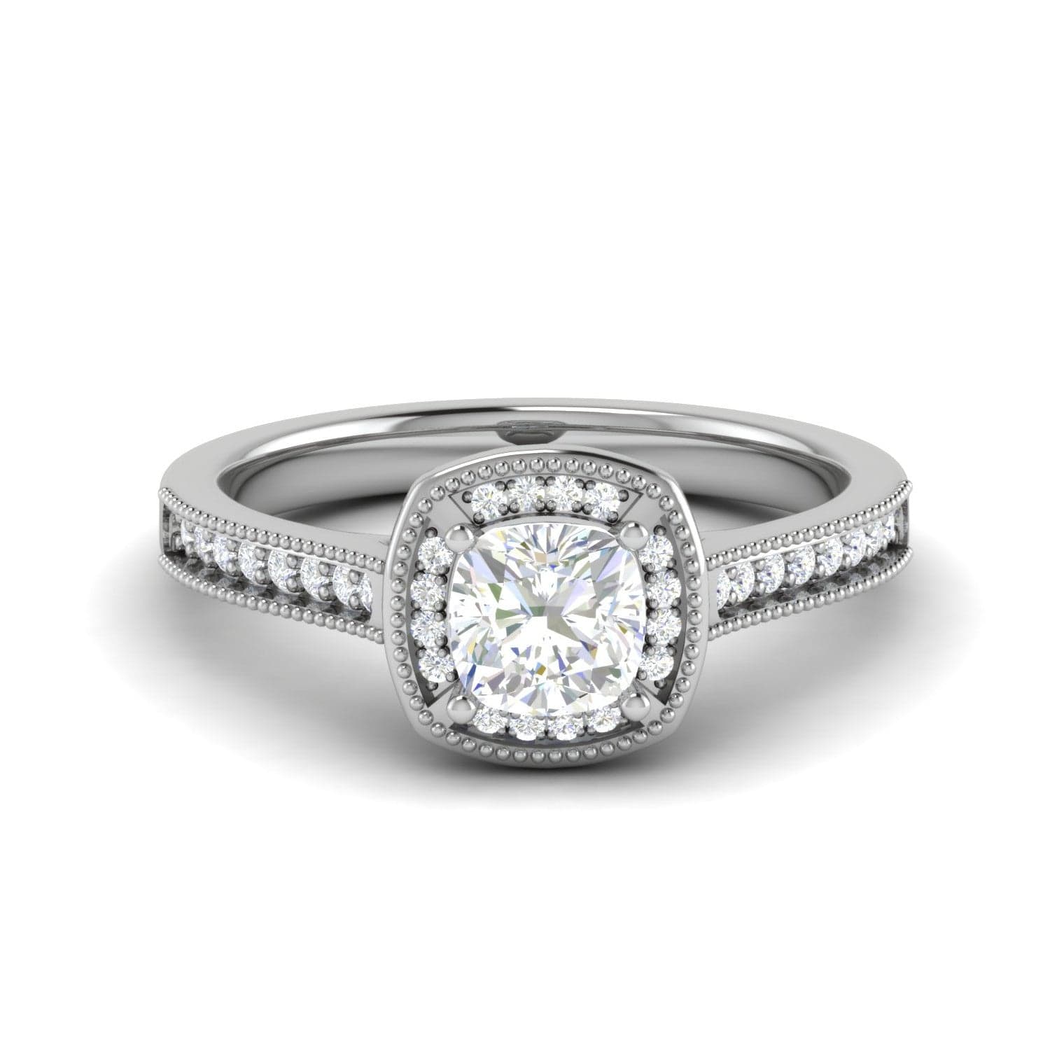 Jewelove™ Rings J VS / Women's Band only 0.50 cts Solitaire Square Halo Diamond Shank Platinum Ring JL PT RH RD 170