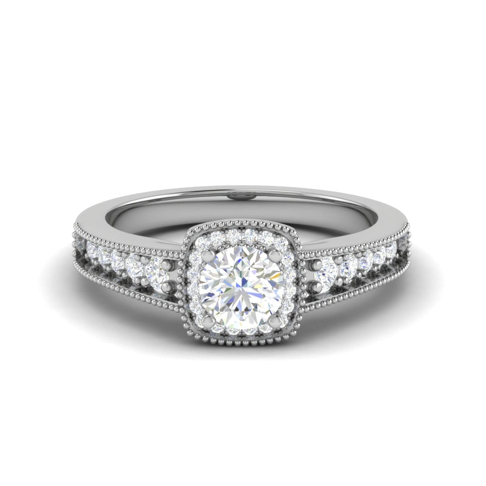 Jewelove™ Rings J VS / Women's Band only 0.50 cts Solitaire Square Halo Diamond Shank Platinum Ring JL PT RH RD 213