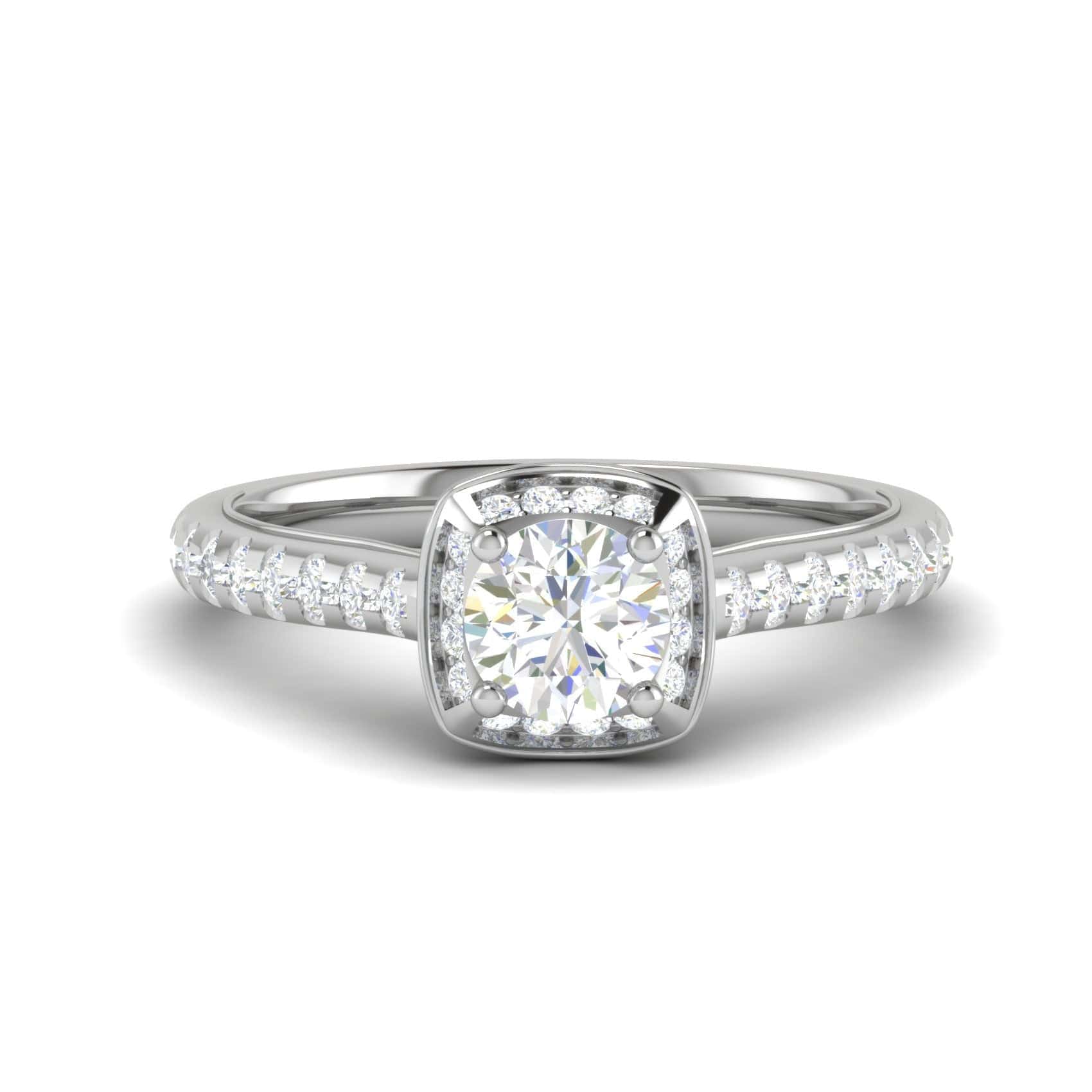 Jewelove™ Rings J VS / Women's Band only 0.50 cts Solitaire Square Halo Diamond Split Platinum Ring JL PT RH RD 180