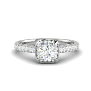 Jewelove™ Rings J VS / Women's Band only 0.50 cts Solitaire Square Halo Diamond Split Platinum Ring JL PT RH RD 180