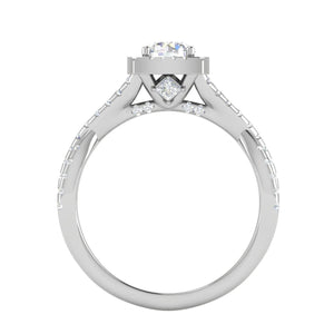 Jewelove™ Rings J VS / Women's Band only 0.50 cts Solitaire Square Halo Diamond Twisted Shank Platinum Ring JL PT RH RD 261