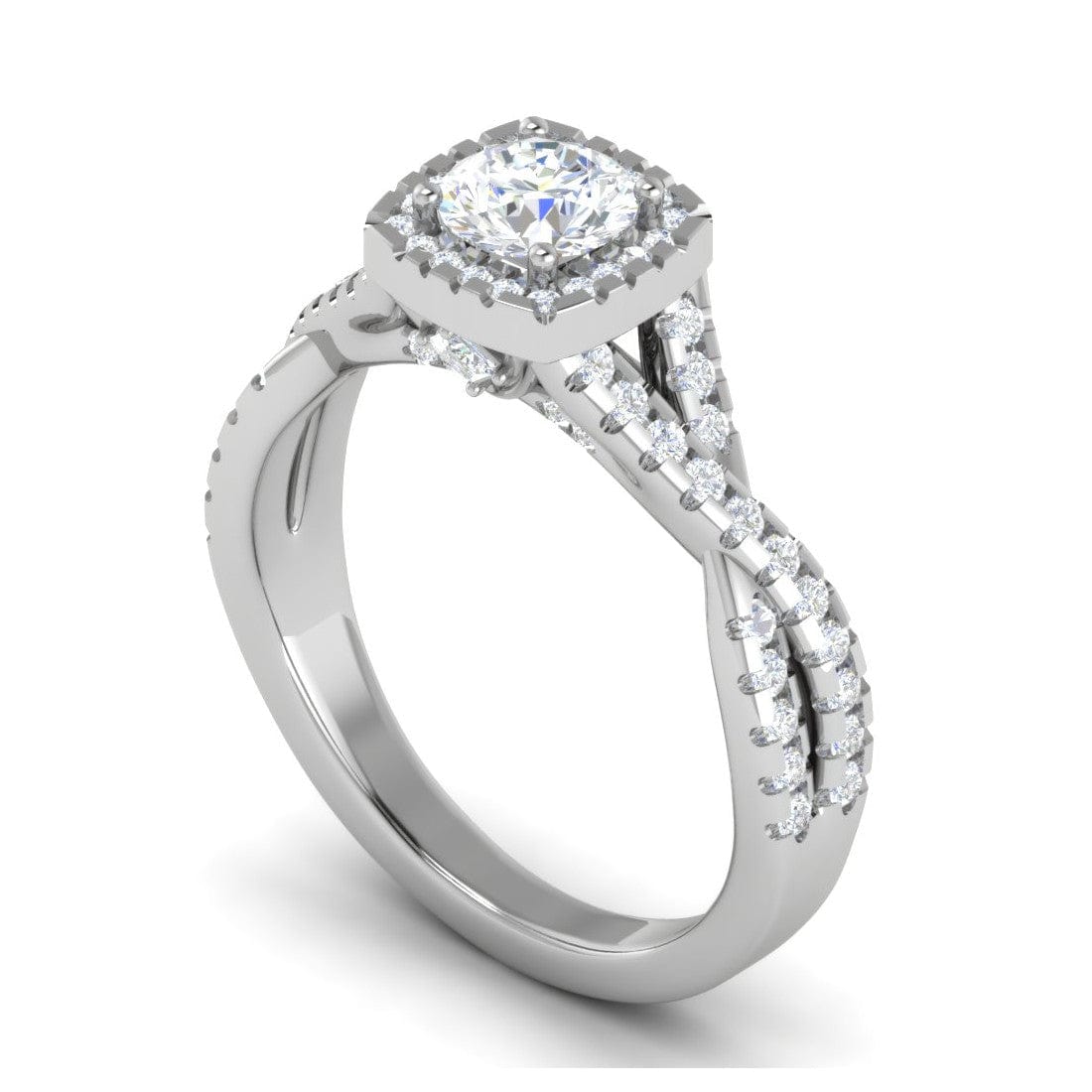 Jewelove™ Rings J VS / Women's Band only 0.50 cts Solitaire Square Halo Diamond Twisted Shank Platinum Ring JL PT RH RD 261