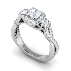 Jewelove™ Rings J VS / Women's Band only 0.50 cts Solitaire Square Halo Twisted Shank Platinum Ring JL PT R3 RD 172