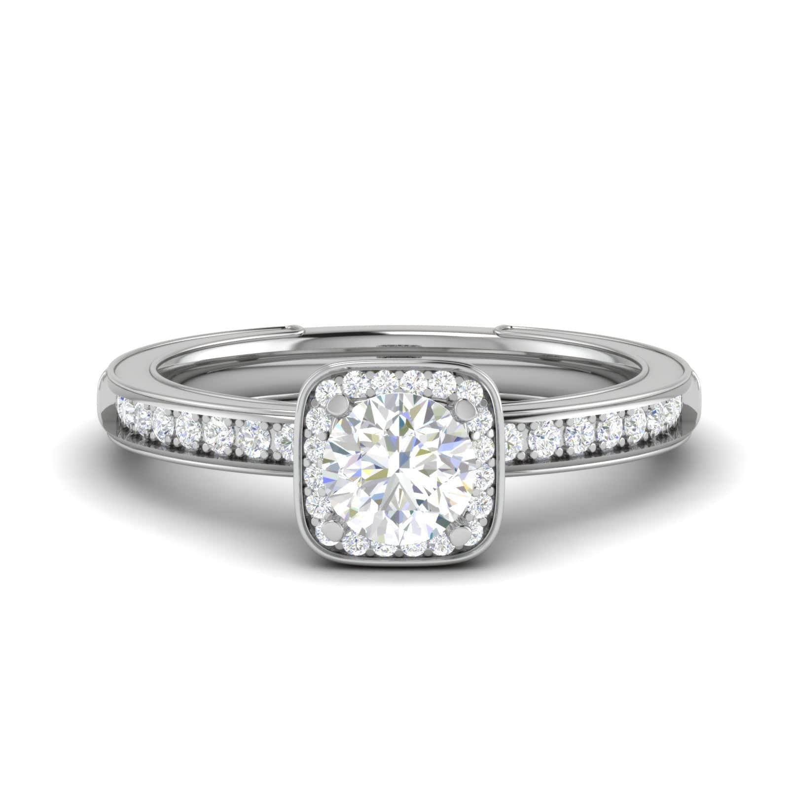 Jewelove™ Rings J VS / Women's Band only 0.50 cts Solitaire Square Halod Diamond Shank Platinum Ring JL PT RH RD 190