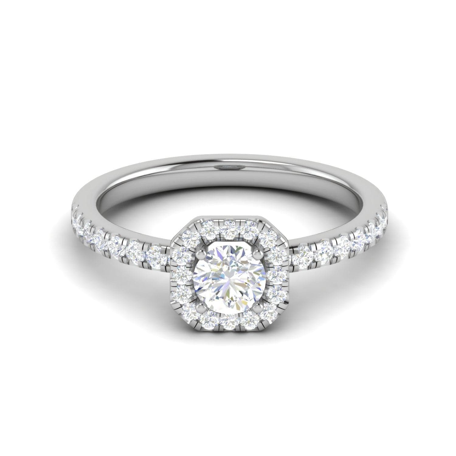 Jewelove™ Rings J VS / Women's Band only 0.50 cts Square Halo Solitaire Diamond Shank Platinum Ring JL PT RH RD 198