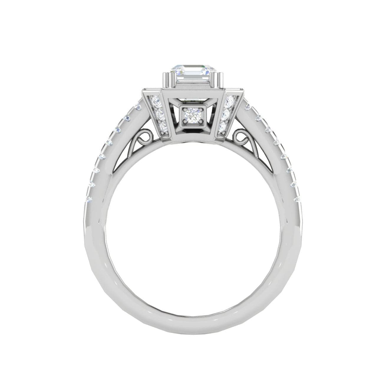 Jewelove™ Rings J VS / Women's Band only 0.50cts Asscher Solitaire Halo Diamond Split Shank Platinum Ring JL PT EN7203WB