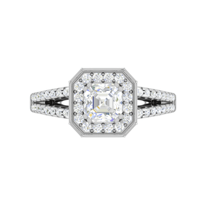 Jewelove™ Rings J VS / Women's Band only 0.50cts Asscher Solitaire Halo Diamond Split Shank Platinum Ring JL PT EN7203WB