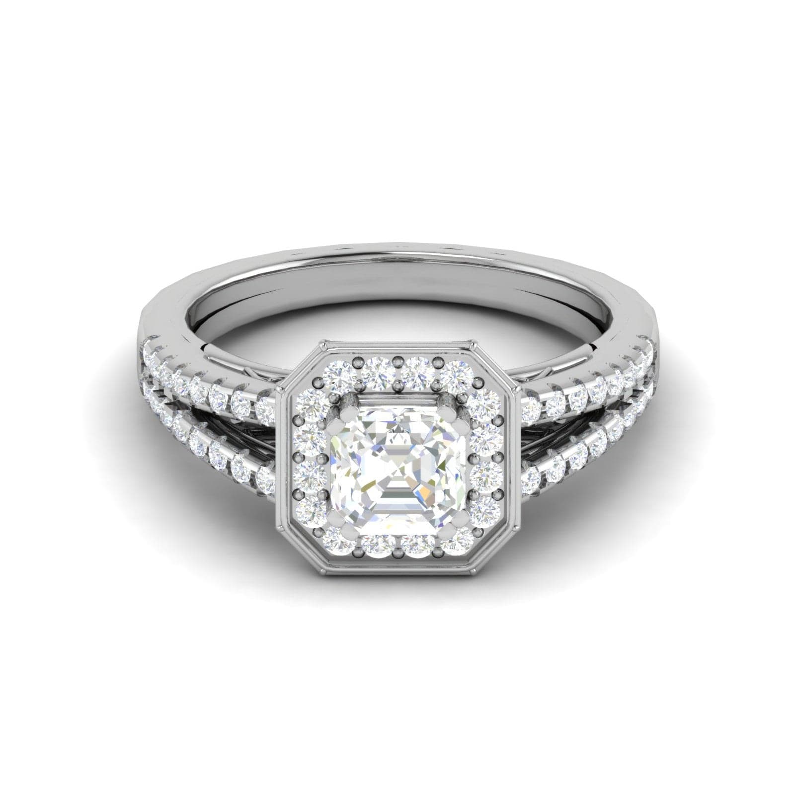 Jewelove™ Rings J VS / Women's Band only 0.50cts Asscher Solitaire Halo Diamond Split Shank Platinum Ring JL PT EN7203WB