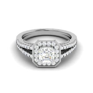 Jewelove™ Rings J VS / Women's Band only 0.50cts Asscher Solitaire Halo Diamond Split Shank Platinum Ring JL PT EN7203WB