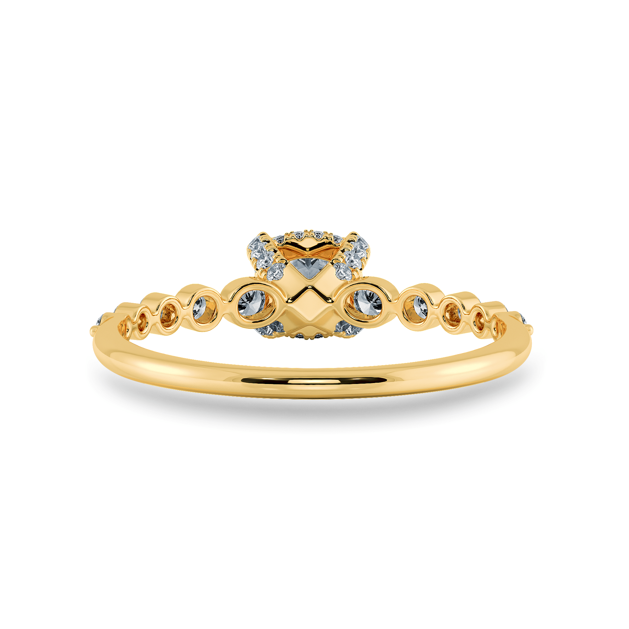 Jewelove™ Rings Women's Band only / VVS G 0.50cts. Cushion Cut Solitaire Halo Diamond Accents 18K Yellow Gold Ring JL AU 2005Y-A