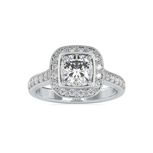 Jewelove™ Rings Women's Band only / VVS G 0.50cts. Cushion Cut Solitaire Platinum Halo Diamond Engagement Ring JL PT 0076