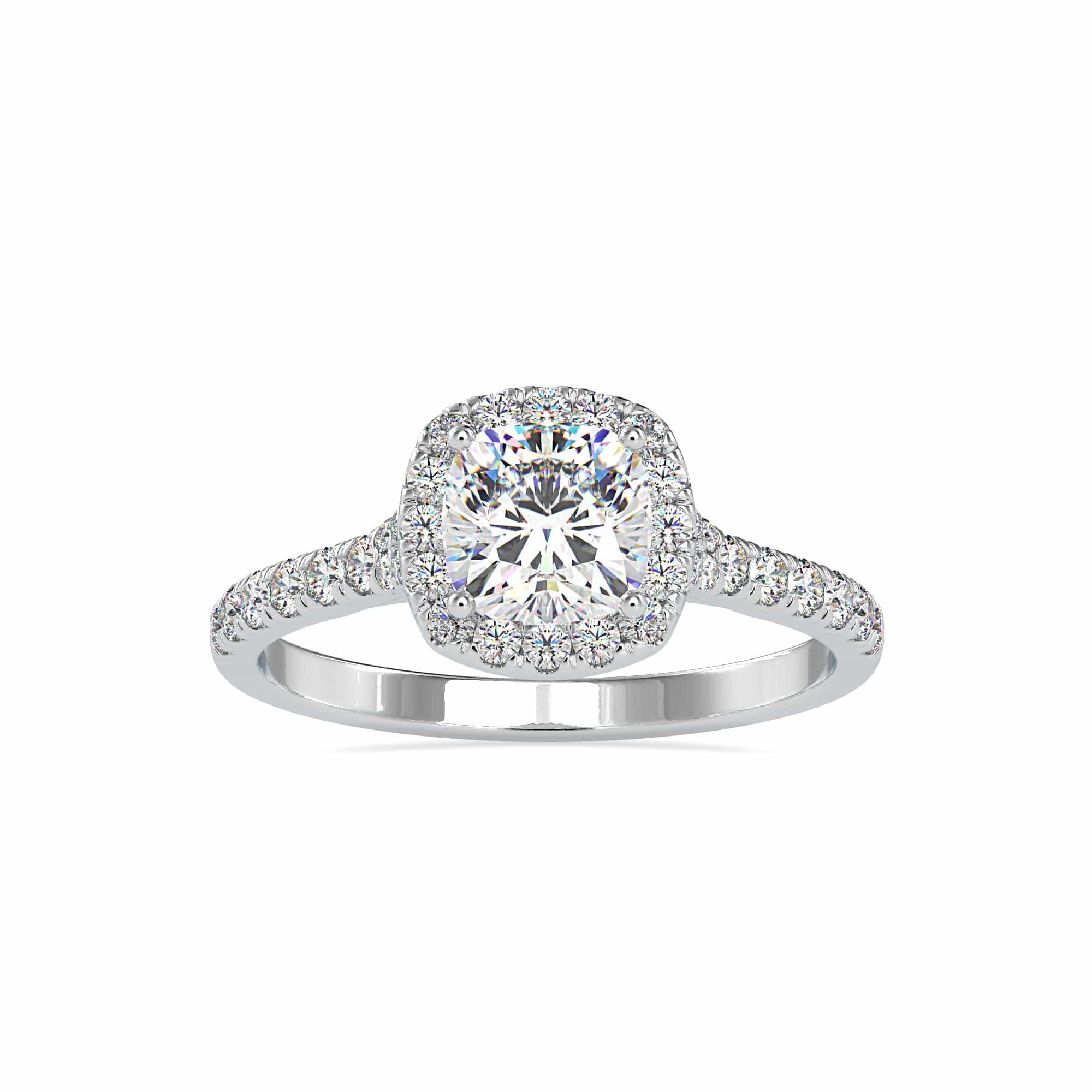 Jewelove™ Rings Women's Band only / VVS GH 0.50cts. Cushion Cut Solitaire Platinum Halo Diamond Shank Solitaire Engagement Ring JL PT 0193