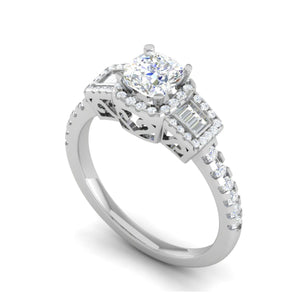 Jewelove™ Rings VVS G / Women's Band only 0.50cts. Cushion Solitaire with Emerald Cut Diamond Platinum Ring JL PT R3 CU 175