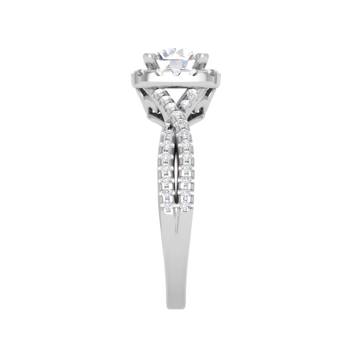 Jewelove™ J VS / Women's Band only 0.50cts Diamond Halo Diamond Twisted Shank Solitaire Platinum Ring JL PT JRW078318