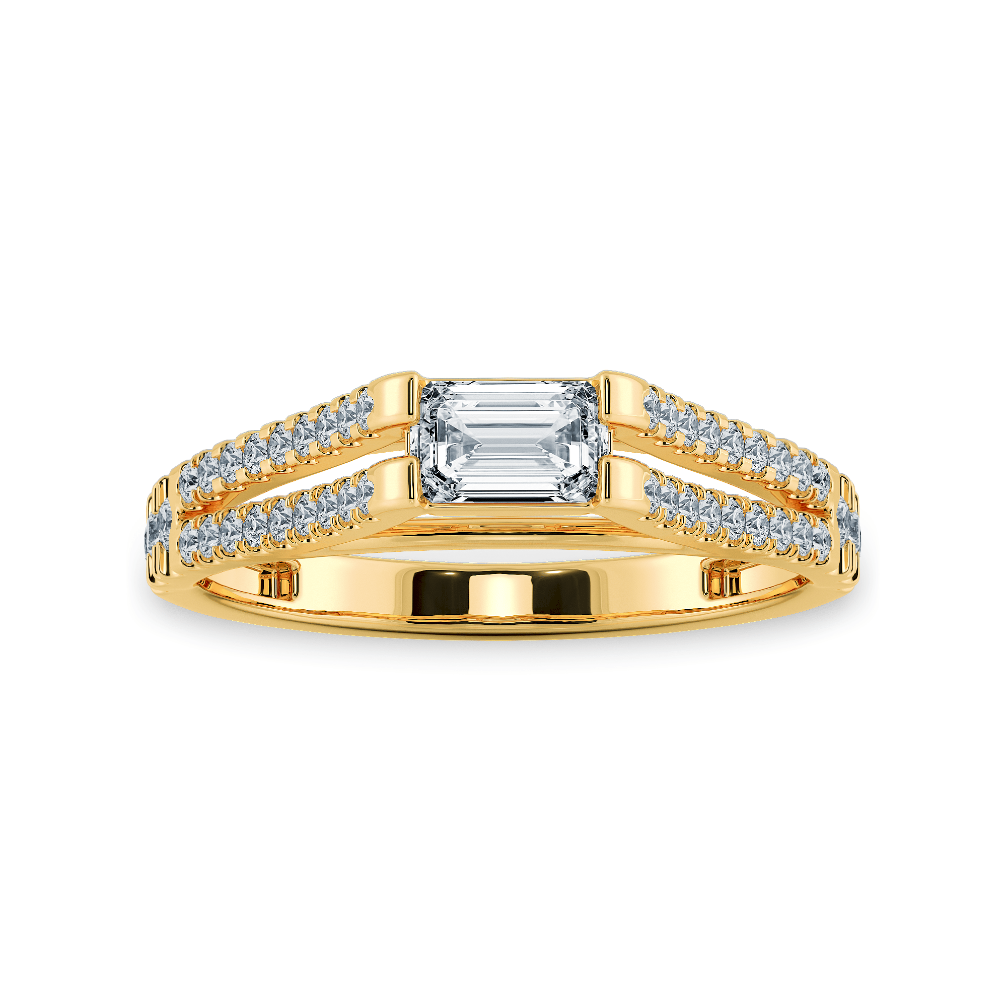 Jewelove™ Rings Women's Band only / VVS E 0.50cts. Emerald Cut Solitaire Diamond Split Shank 18K Yellow Gold Ring JL AU 1180Y-A