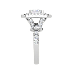 Jewelove™ Rings E VVS / Women's Band only 0.50cts. Emerald Cut Solitaire Double Halo Diamond Shank Platinum Ring JL PT WB6009E