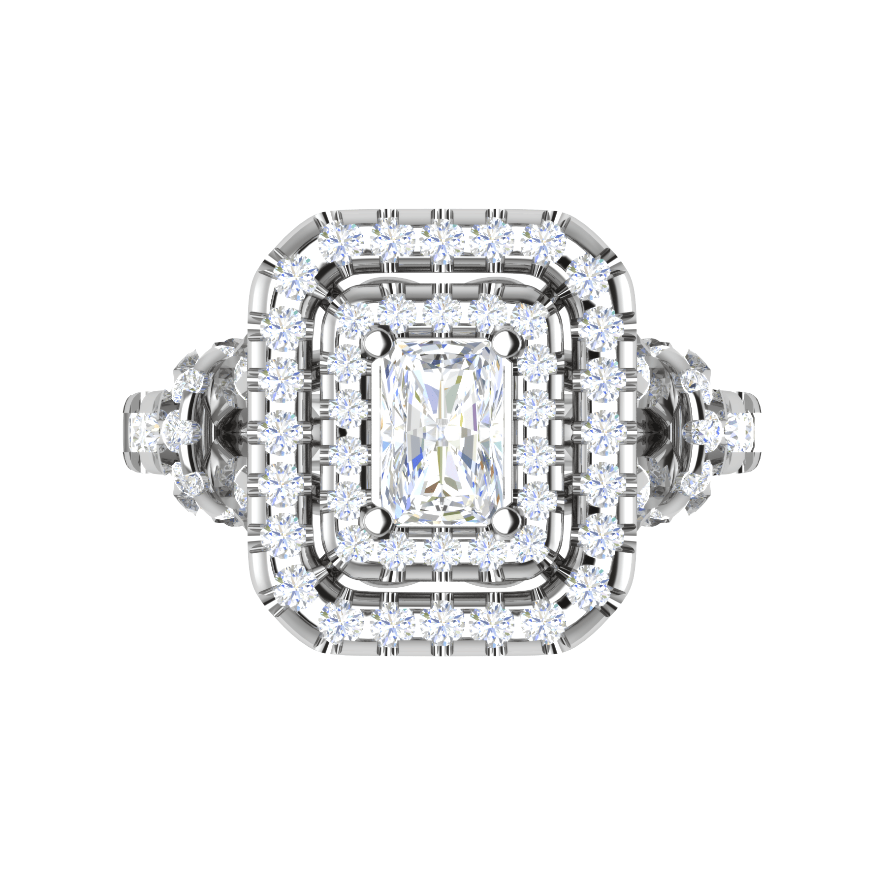 Jewelove™ Rings E VVS / Women's Band only 0.50cts. Emerald Cut Solitaire Double Halo Diamond Shank Platinum Ring JL PT WB6009E