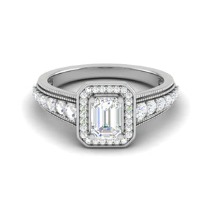 Jewelove™ Rings E VVS / Women's Band only 0.50cts. Emerald Cut Solitaire Halo Diamond Shank Platinum Ring JL PT WB6010E