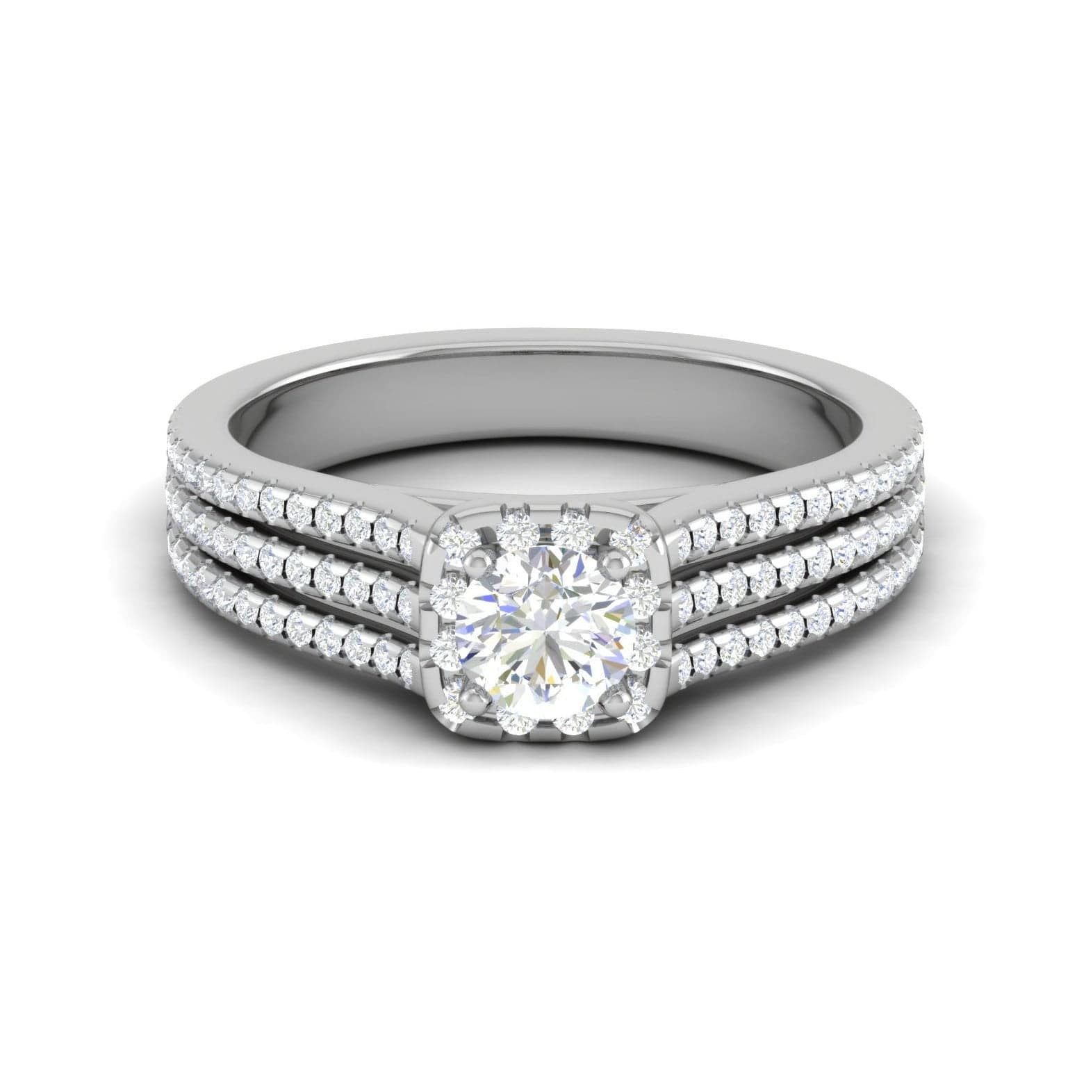 Jewelove™ J VS / Women's Band only 0.50cts Halo Diamond Split Shank Solitaire Platinum Ring JL PT M00329MD