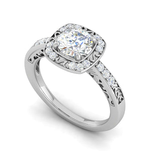 Jewelove™ Rings J VS / Women's Band only 0.50cts Halo Solitaire Halo Diamond Shank Platinum Ring JL PT WB5817E