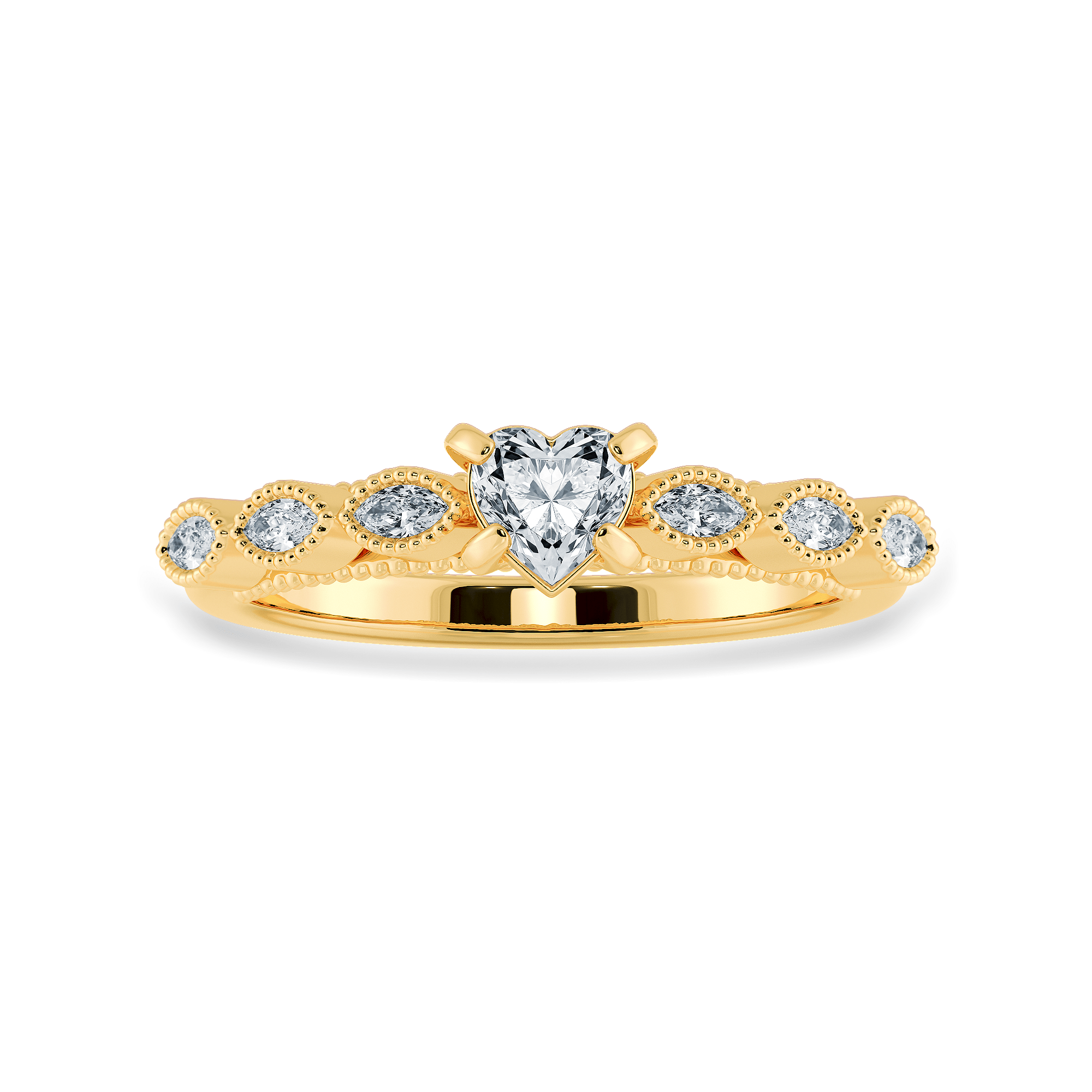 Jewelove™ Rings Women's Band only / VS I 0.50cts. Heart Cut Solitaire with Marquise Cut Diamond Accents 18K Yellow Gold Ring JL AU 2016Y-A