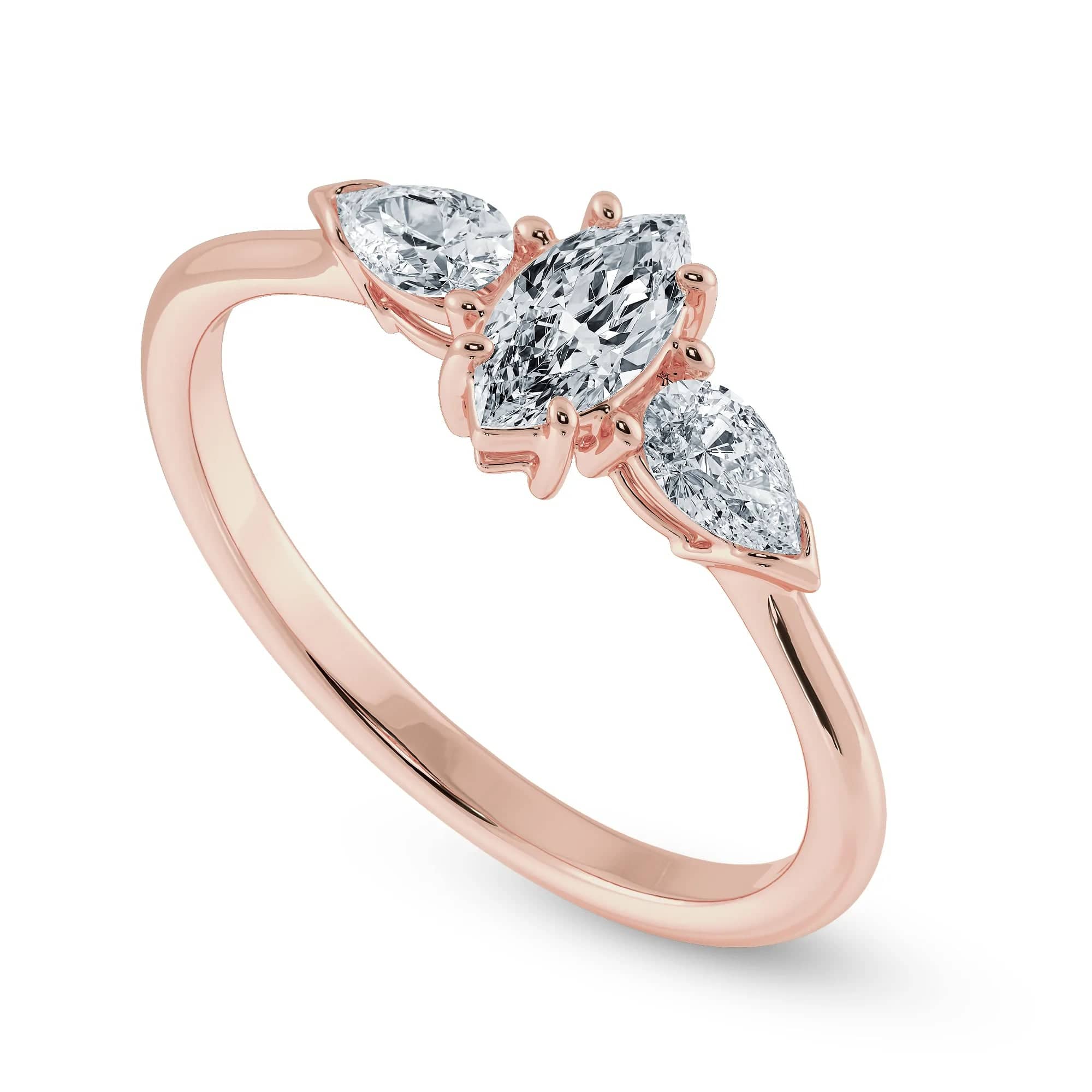 Jewelove™ Rings Women's Band only / VS I 0.50cts. Marquise Cut Solitaire with Pear Cut Diamond Accents 18K Rose Gold Ring JL AU 1208R-A