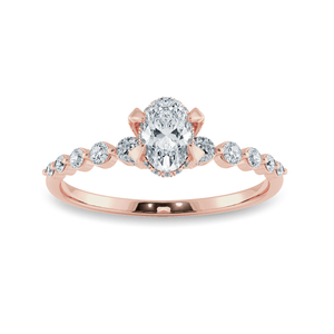 Jewelove™ Rings Women's Band only / VS I 0.50cts. Oval Cut Solitaire Halo Diamond Accents 18K Rose Gold Ring JL AU 2008R-A