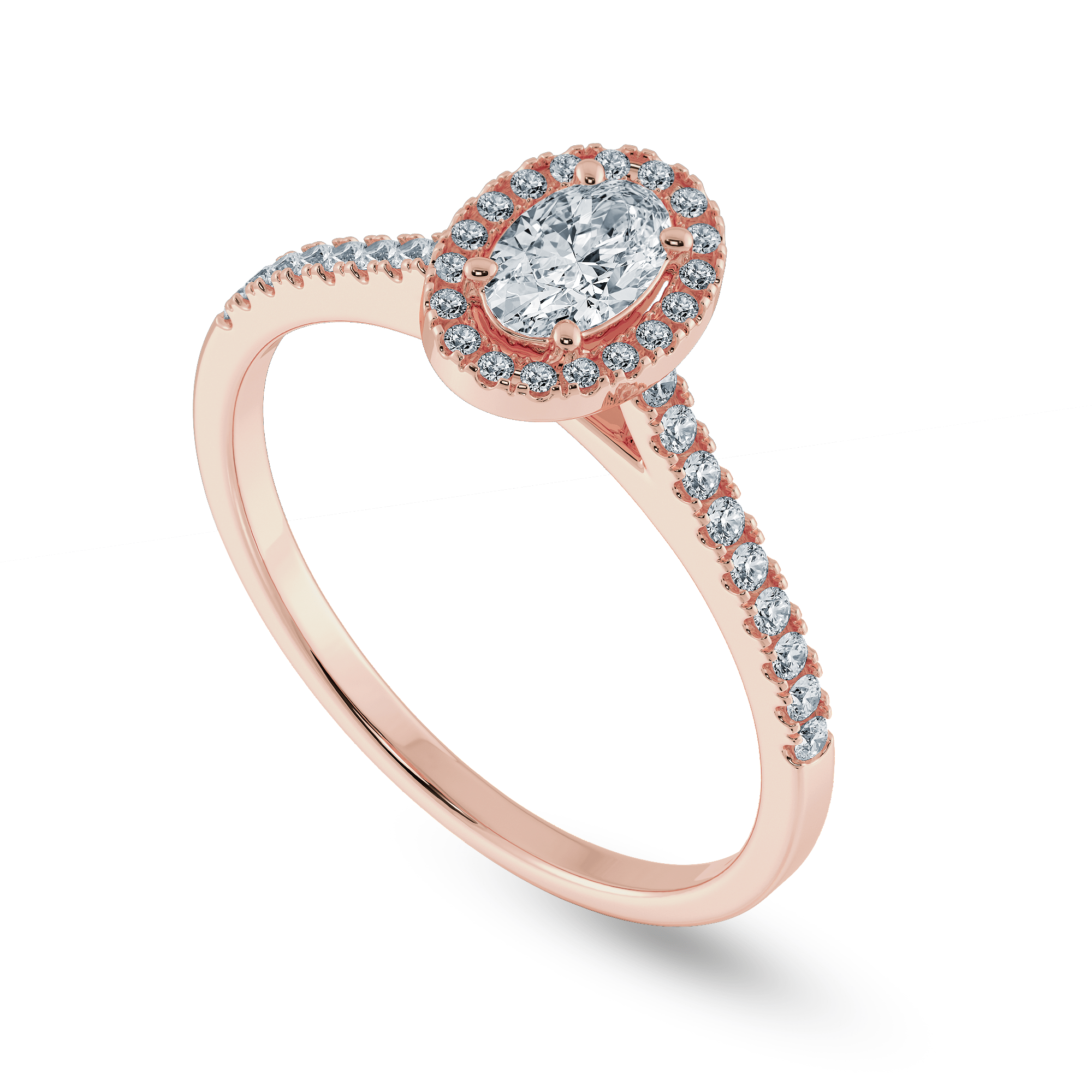 Jewelove™ Rings Women's Band only / VS I 0.50cts. Oval Cut Solitaire Halo Diamond Shank 18K Rose Gold Ring JL AU 1199R-A