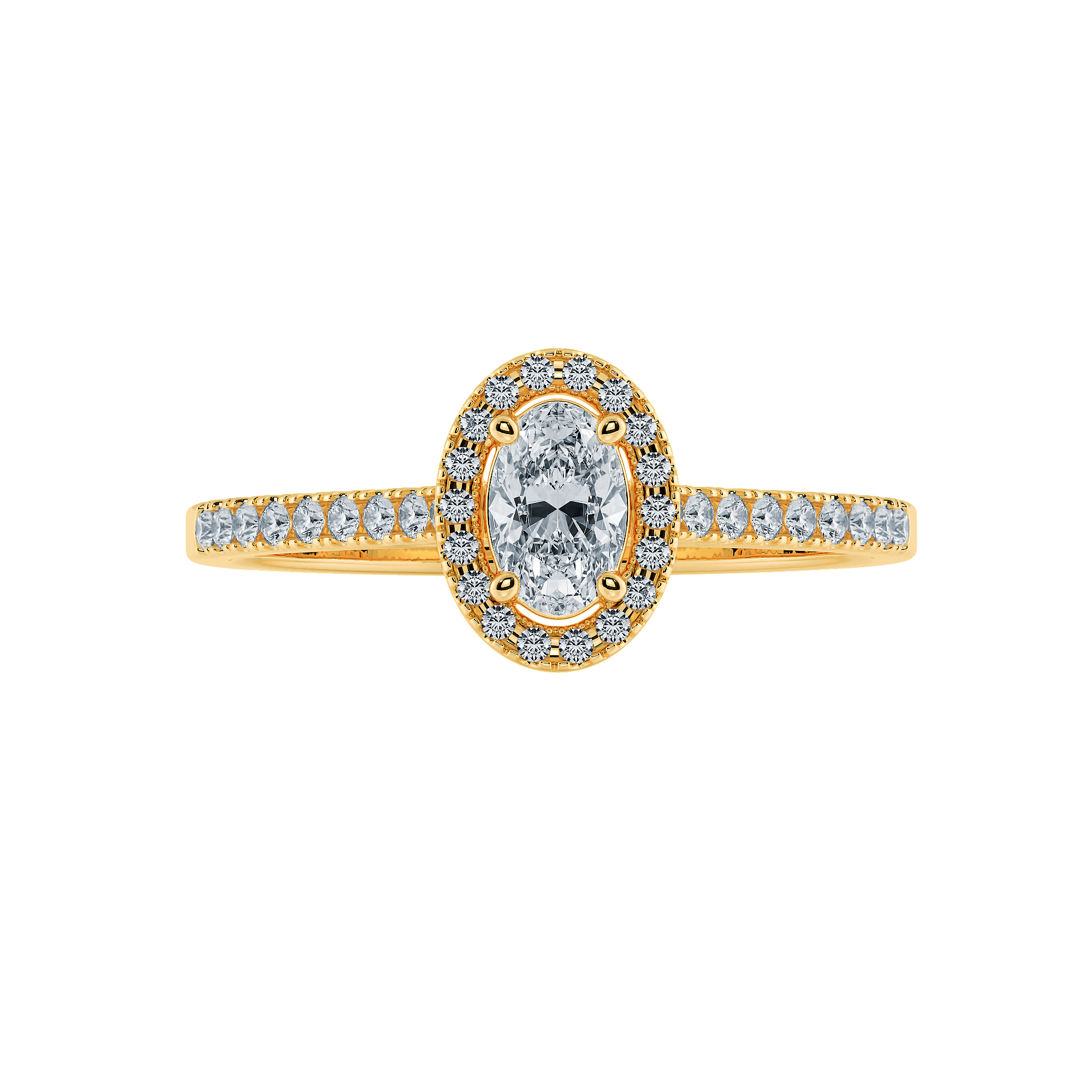 Jewelove™ Rings Women's Band only / VS I 0.50cts. Oval Cut Solitaire Halo Diamond Shank 18K Yellow Gold Ring JL AU 1199Y-A