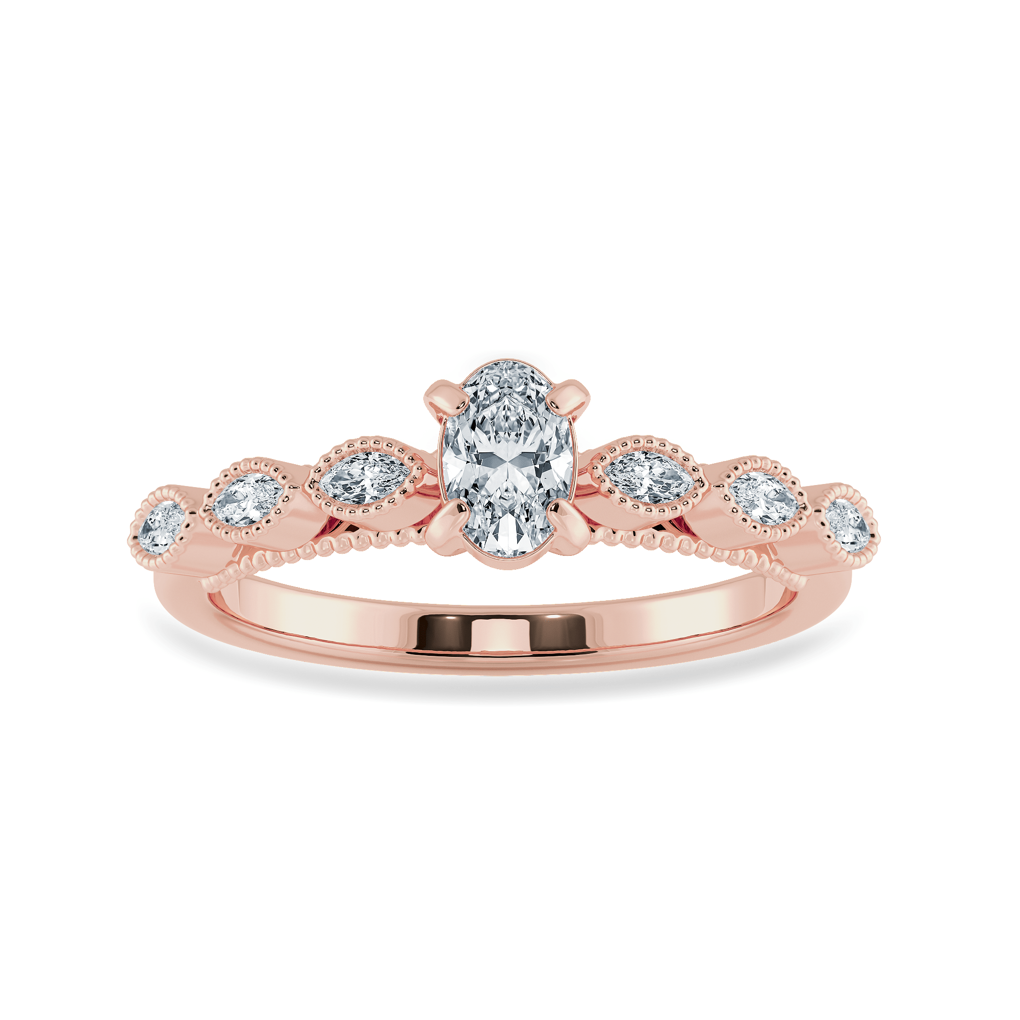 Jewelove™ Rings Women's Band only / VS I 0.50cts. Oval Cut Solitaire with Marquise Cut Diamond Accents 18K Rose Gold Ring JL AU 2017R-A