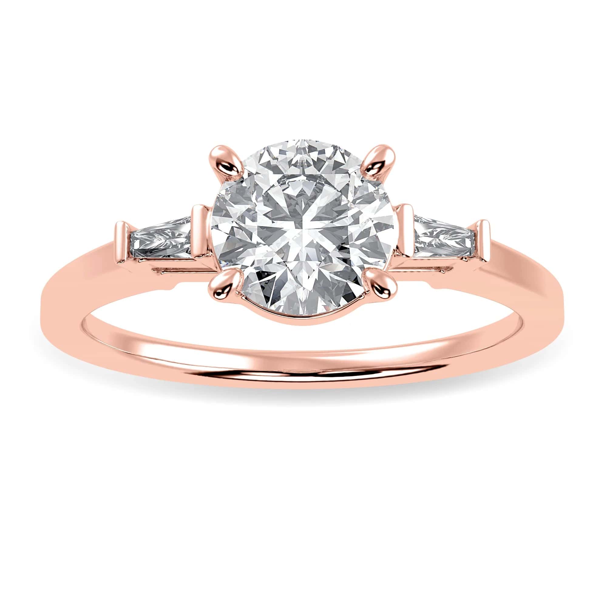 Jewelove™ Rings Women's Band only / VS J 0.50cts. Solitaire Baguette Diamond Accents 18K Rose Gold Ring JL AU 1209R-A