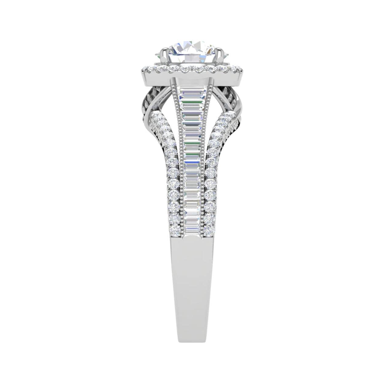 Jewelove™ Rings J VS / Women's Band only 0.50cts Solitaire Halo Diamond Split Shank Baguette Platinum Ring JL PT WB5929E