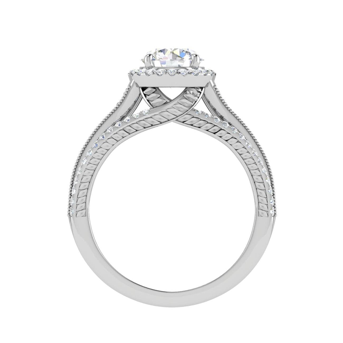 Jewelove™ Rings J VS / Women's Band only 0.50cts Solitaire Halo Diamond Split Shank Baguette Platinum Ring JL PT WB5929E