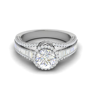 Jewelove™ Rings J VS / Women's Band only 0.50cts Solitaire Halo Diamond Split Shank Baguette Platinum Ring JL PT WB5929E