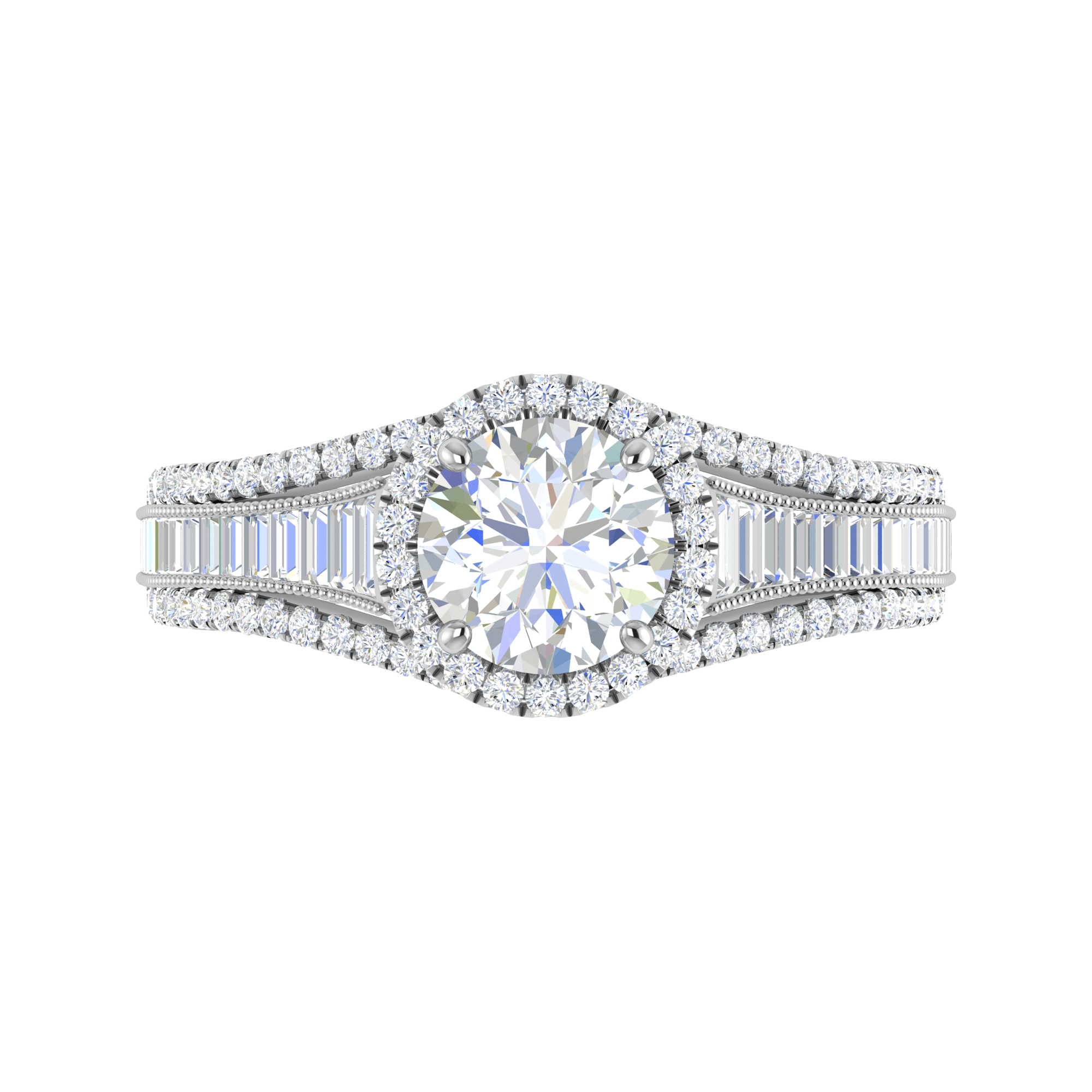 Jewelove™ Rings J VS / Women's Band only 0.50cts Solitaire Halo Diamond Split Shank Baguette Platinum Ring JL PT WB5929E